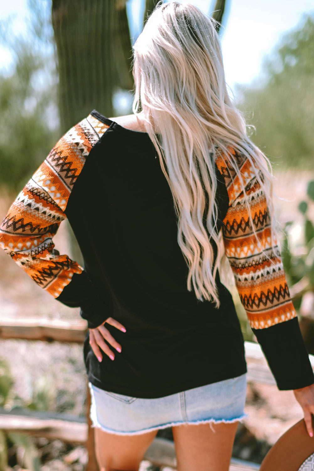 Aurora Raglan Patchwork Long Sleeve Top Threaded Pear