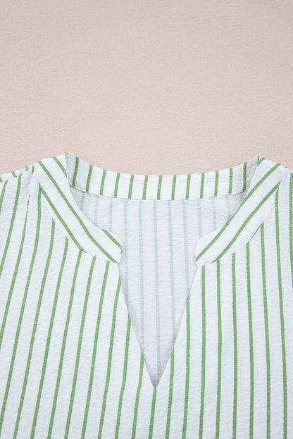 Ashley Stripe Flower Puff Sleeve V Neck Babydoll Blouse