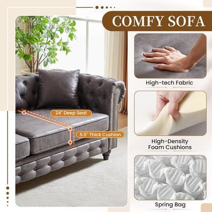 Two Piece Living Room Sofa Set Button Tufted Couch And Loveseat In Grey With Nailhead Trim ShipItFurniture