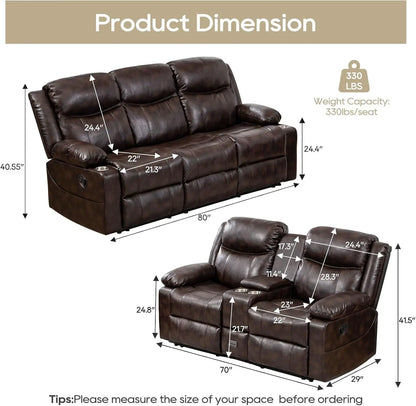 Brown Recliner Sofa Set With Massage And Heat 2 Piece ShipItFurniture