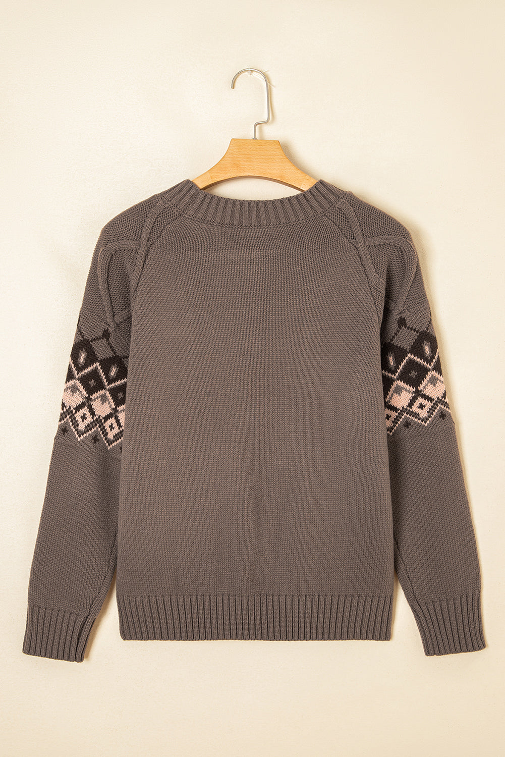 Alana Western Geometric Patterned Crew Neck Knitted Sweater Threaded Pear