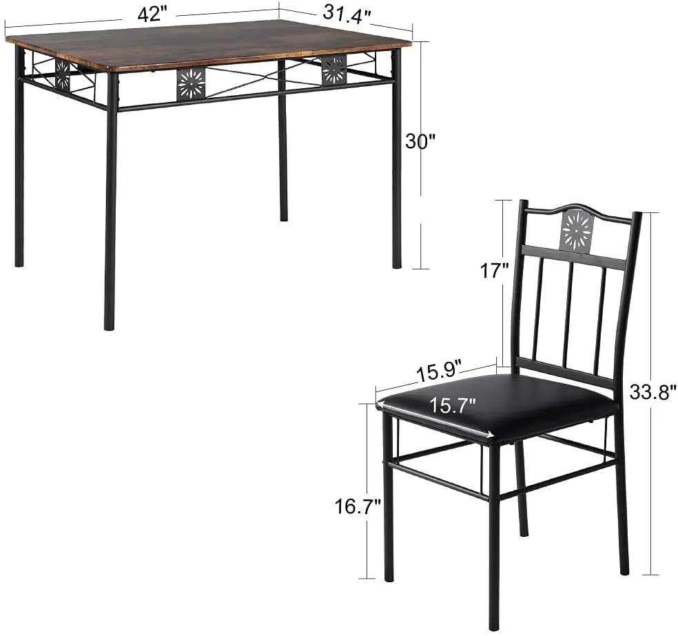 Kitchen Dining Room Table Sets for 4, Retro-Brown-4