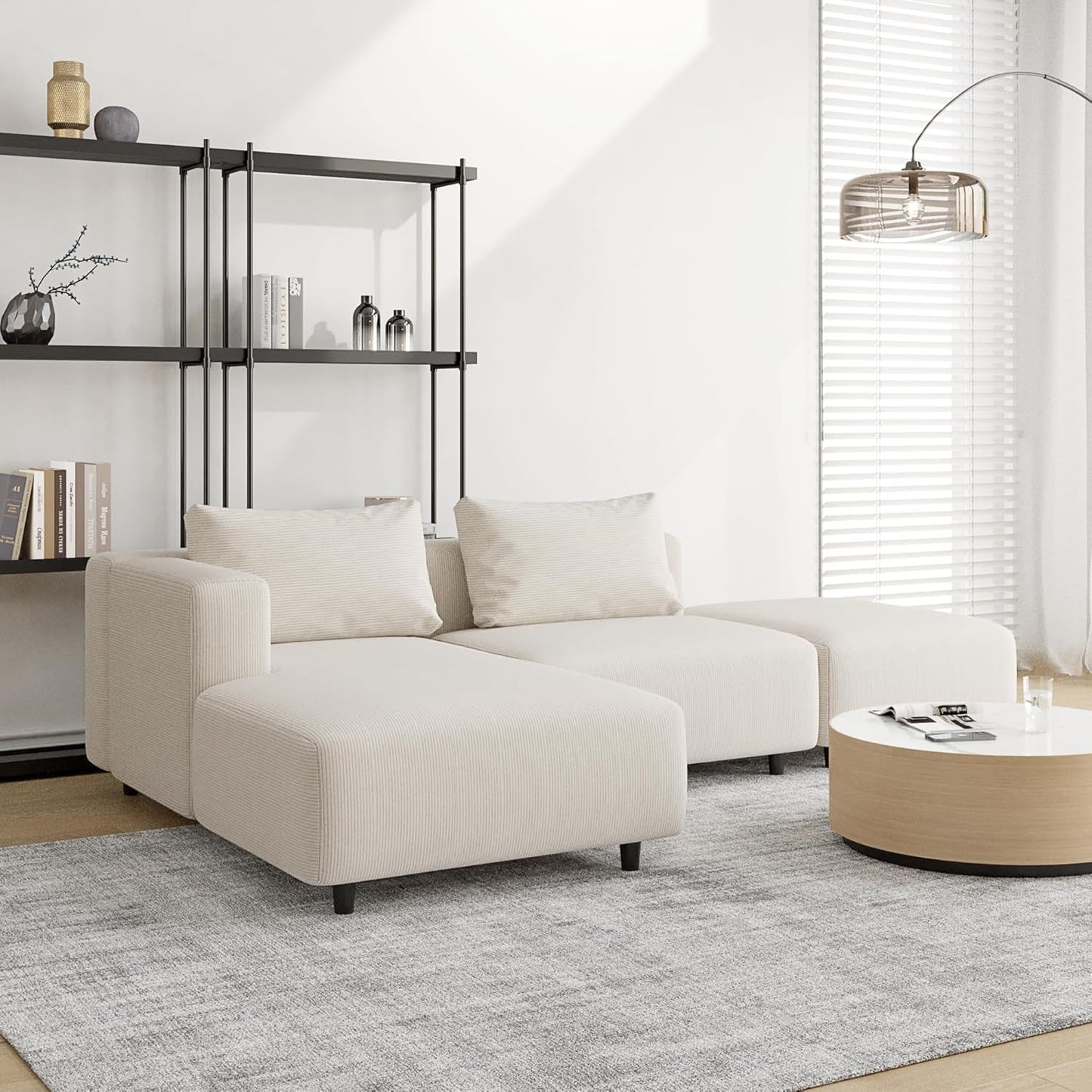 Soft Corduroy Sectional Sofa Set L Shaped Cream Modular ShipItFurniture