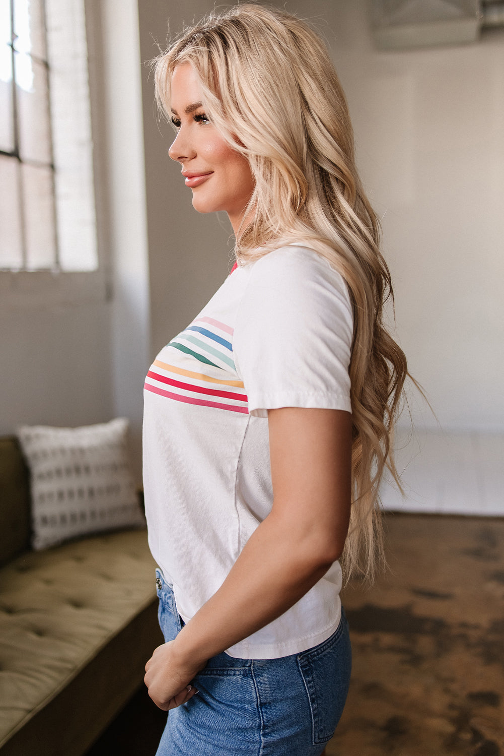 Carter Rainbow Stripe Crewneck Top