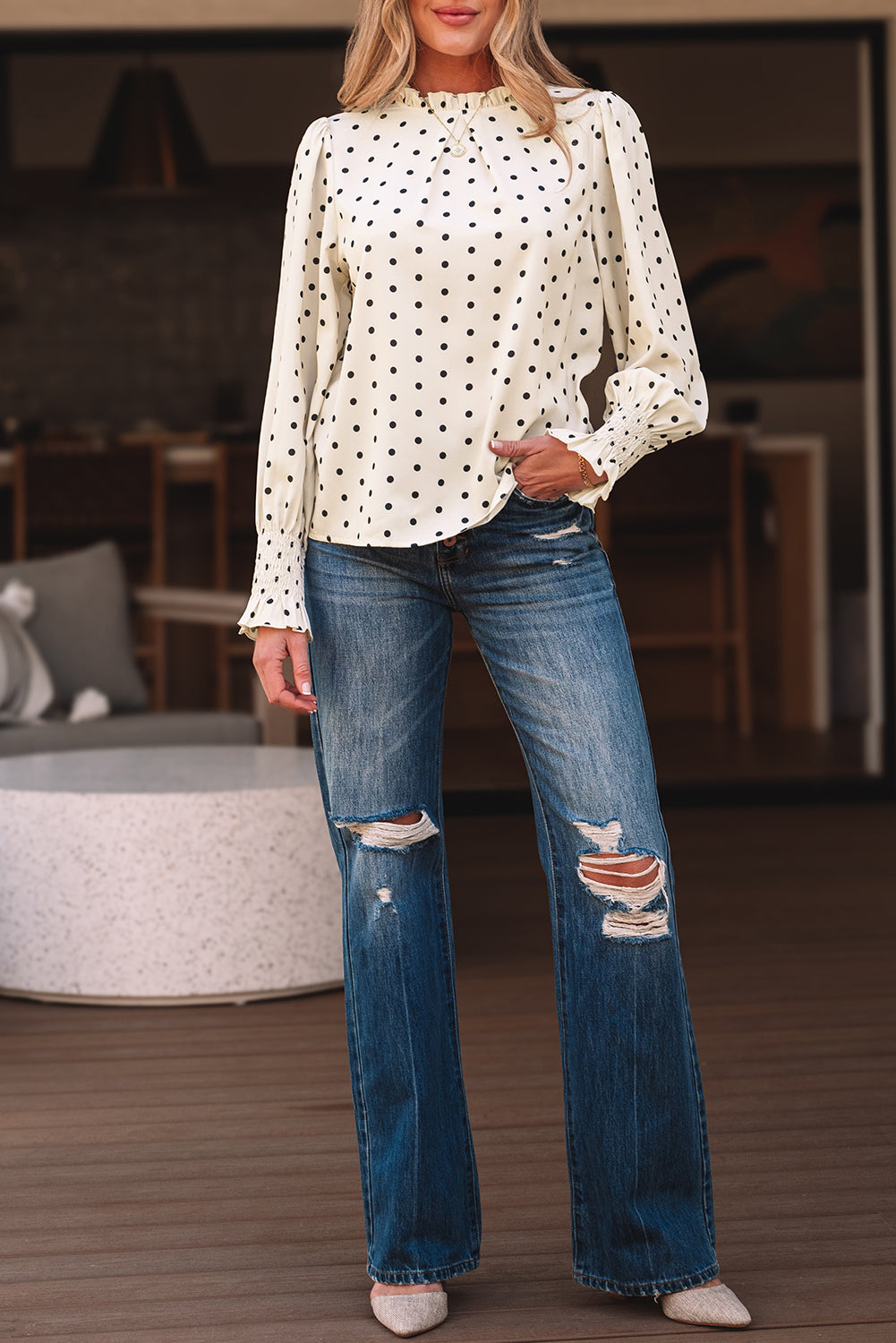 Catalina Polka Dot Lantern Sleeve Blouse - Get it from Bo