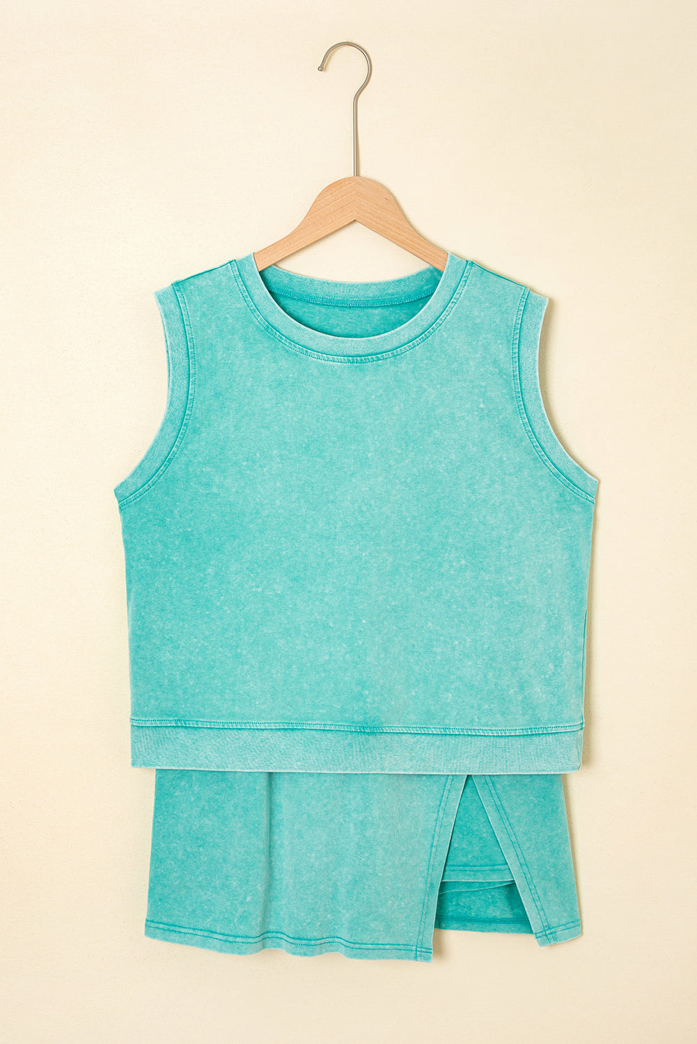Aria 2 Pieces Mineral Wash Cotton Tank Top Lined Split Skirt Set Threaded Pear