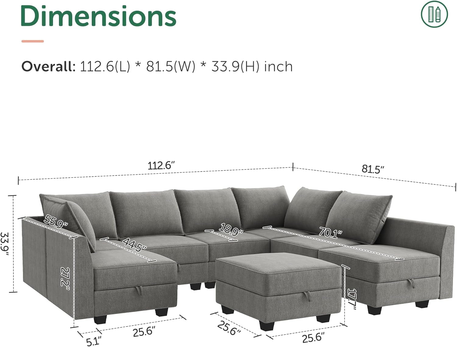 Oversized Modular U Shaped Sectional Sofa With Storage ShipItFurniture
