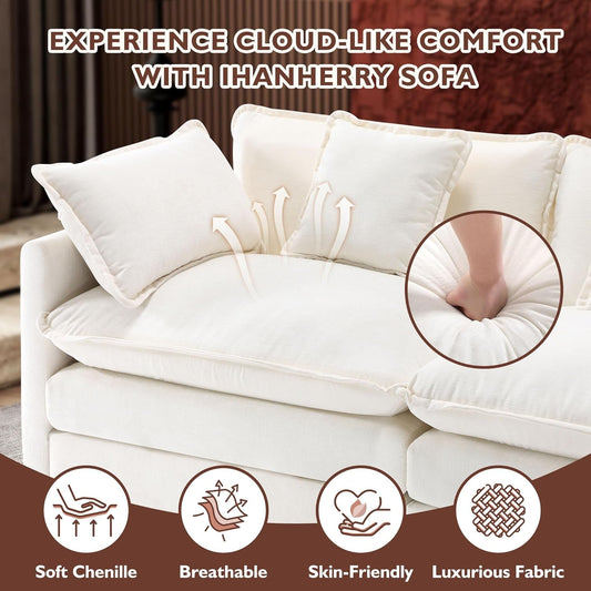 111.4 Inch 3 Seater Cloud Sofa Modular Sectional Couch Beige With Breathable Chenille Fabric ShipItFurniture