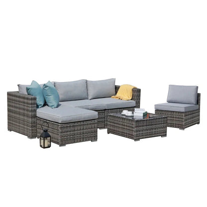 6 Piece Rattan Outdoor Sectional Set With Cushions ShipItFurniture
