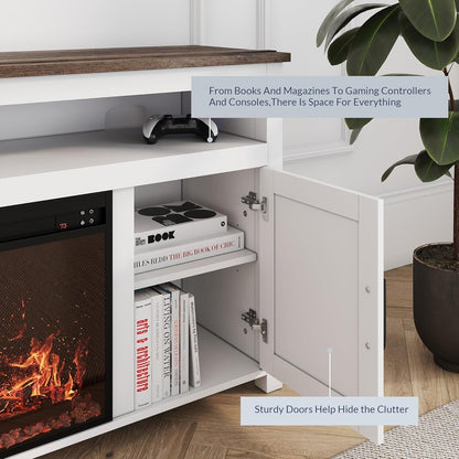 58 Inch White Farmhouse Fireplace TV Stand Cabinet