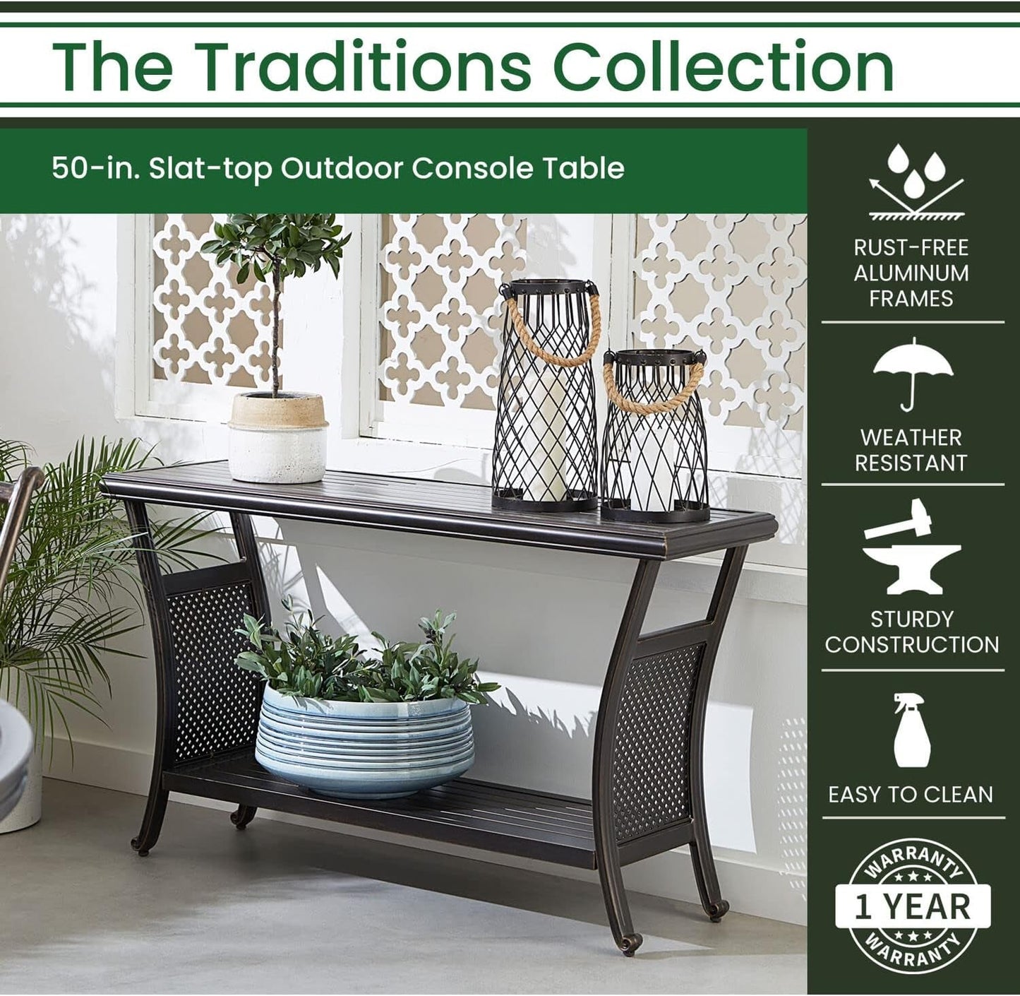 Elegant 50 Inch Outdoor Console Table with Shelves ShipItFurniture