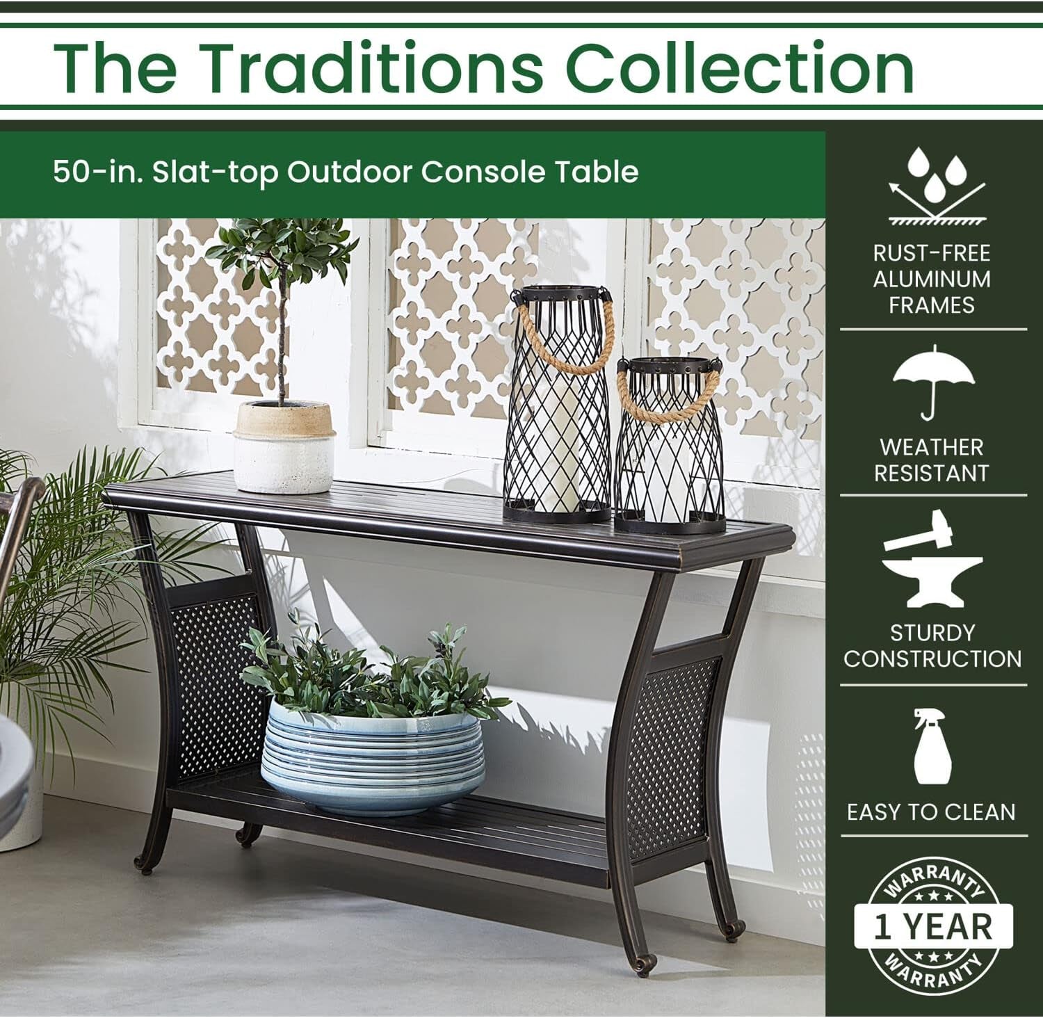 Elegant 50 Inch Outdoor Console Table with Shelves ShipItFurniture