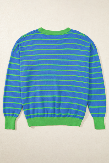 Briar Stripe Trimmed Round Neck Loose Sweater