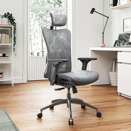 Grey Ergonomic Office Chair With Adjustable Headrest