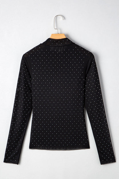 Anastasia Rhinestone Embellished Mesh Long Sleeve Top