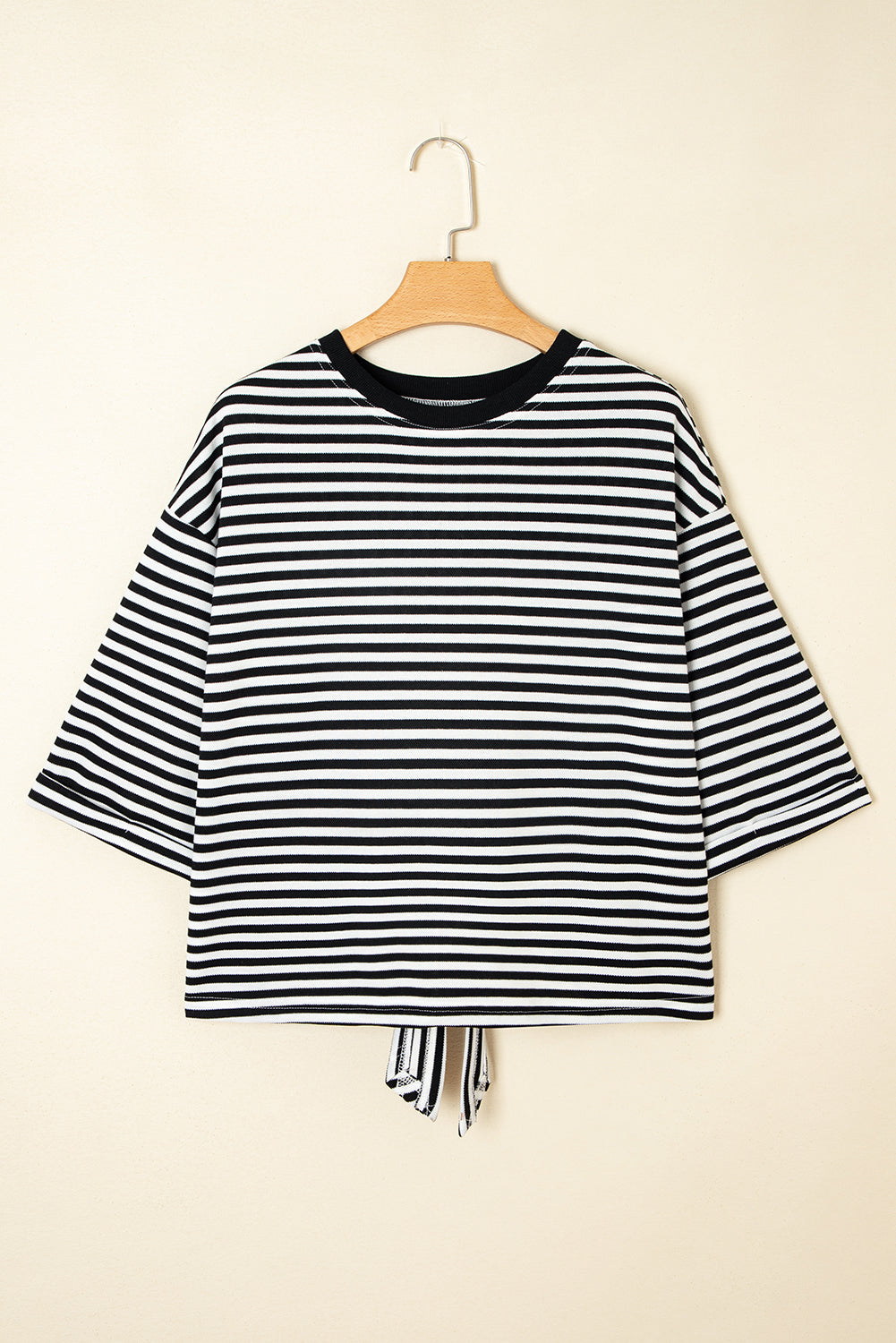 Riley Stripe Bowknot Cutout Back Loose Top Threaded Pear