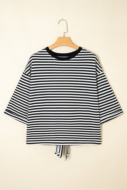 Riley Stripe Bowknot Cutout Back Loose Top