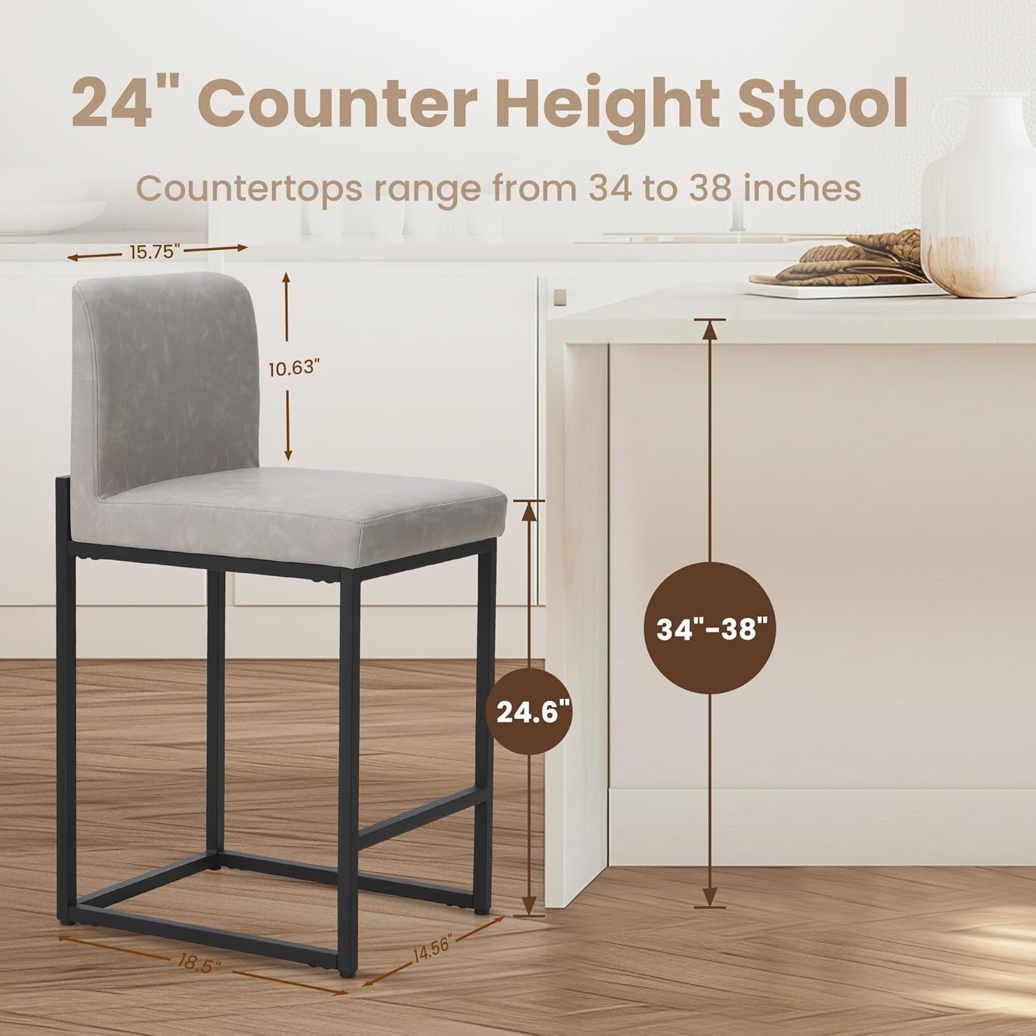 Bar Stools Set of 4 - Counter Height Bar Stool Pu Leather Kitchen Modern Bar Chairs, Bar Stools with Back ShipItFurniture