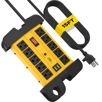 CRST 10 Outlets Dual USB Mountable Heavy Duty Metal Power Strip Surge Protector with Cord Wrapping Design, 15FT Power Cord - Get it from Bo