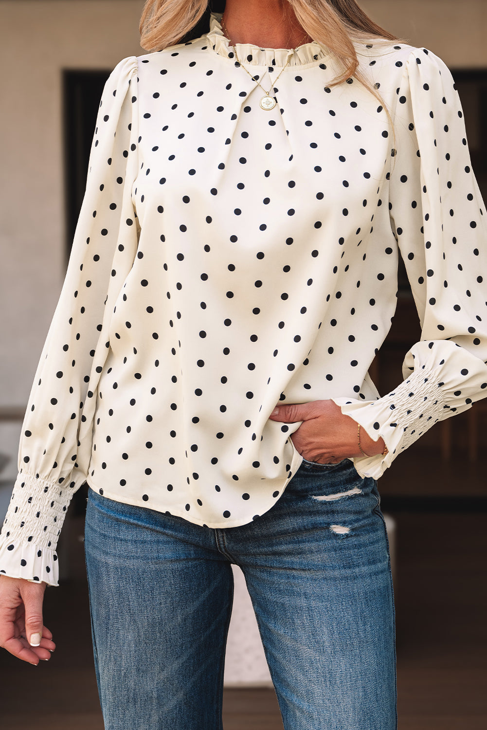 Catalina Polka Dot Lantern Sleeve Blouse - Get it from Bo