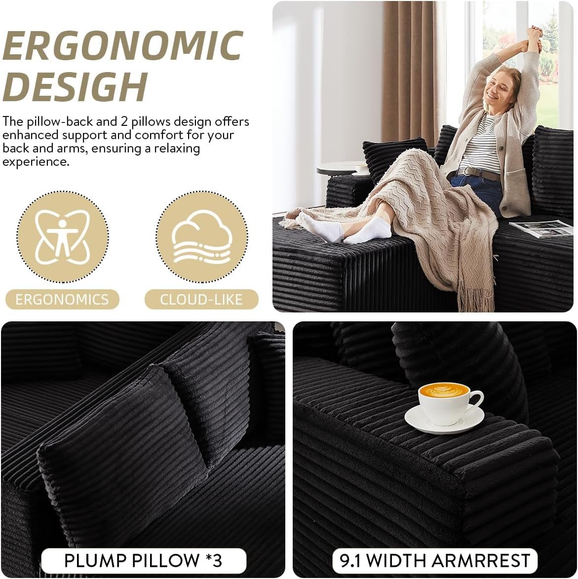 104 Inch L Shape Modular Sectional Couch with Chaise ShipItFurniture