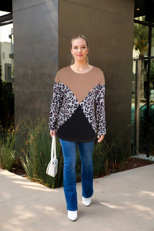 Color Block Ribbed Knit Sweater