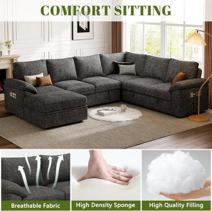 108 Inch Modular Sectional Sleeper Sofa CharcoalGrey - Get it from Bo