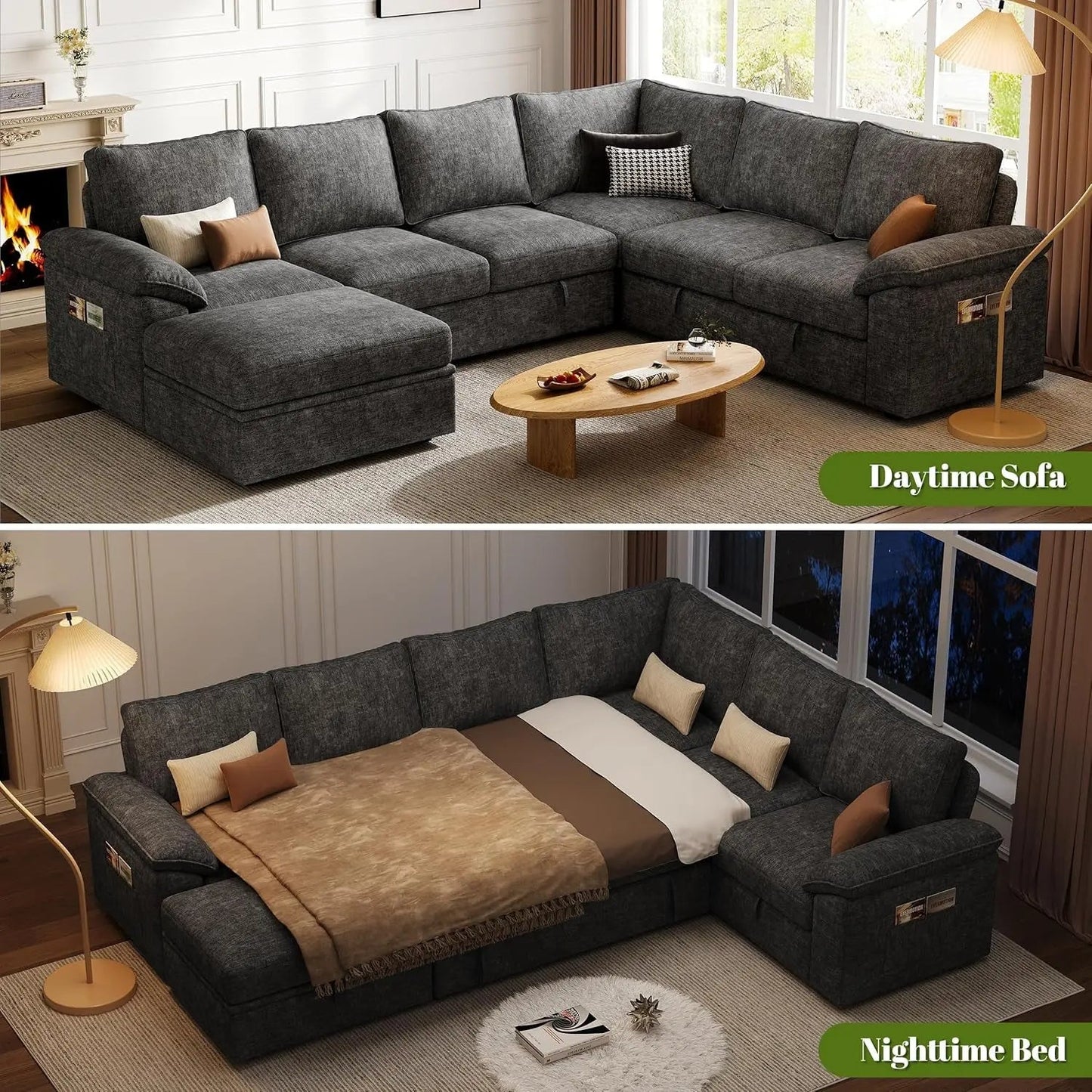 108 Inch Modular Sectional Sleeper Sofa CharcoalGrey - Get it from Bo
