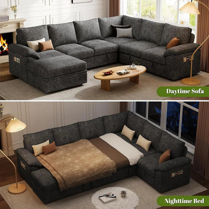 108 Inch Modular Sectional Sleeper Sofa CharcoalGrey - Get it from Bo