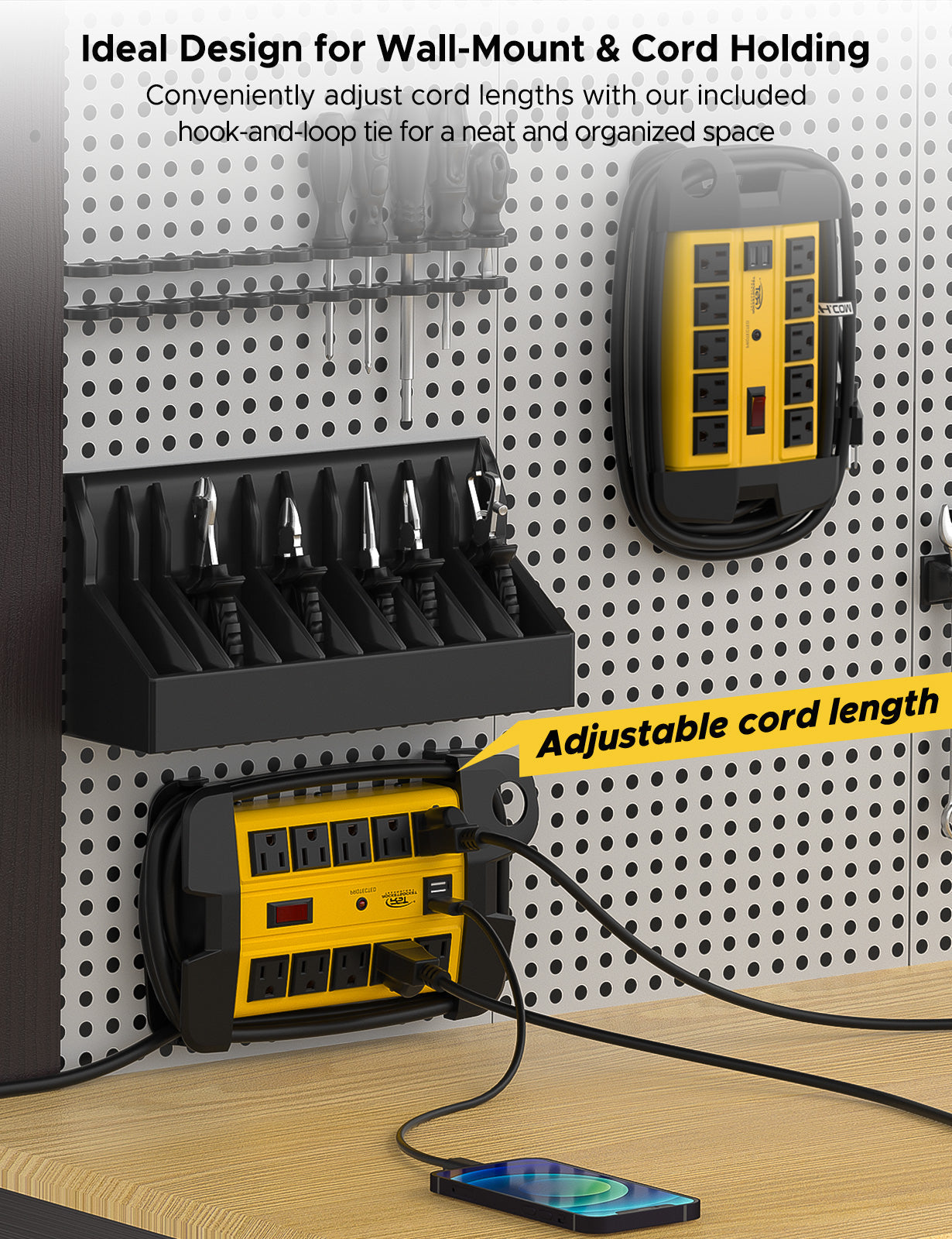 CRST 10 Outlets Dual USB Mountable Heavy Duty Metal Power Strip Surge Protector with Cord Wrapping Design, 15FT Power Cord - Get it from Bo