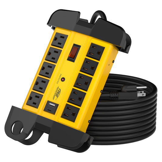 CRST Heavy Duty Power Strip with USB-C 10 Outlet Metal Surge Protector 2800J 15A Circuit Breaker Long Extension Cord Wall Mountable ETL Listed - Get it from Bo