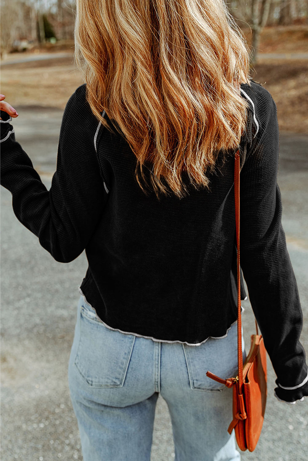 Daisy Textured Round Neck Long Sleeve Top Threaded Pear