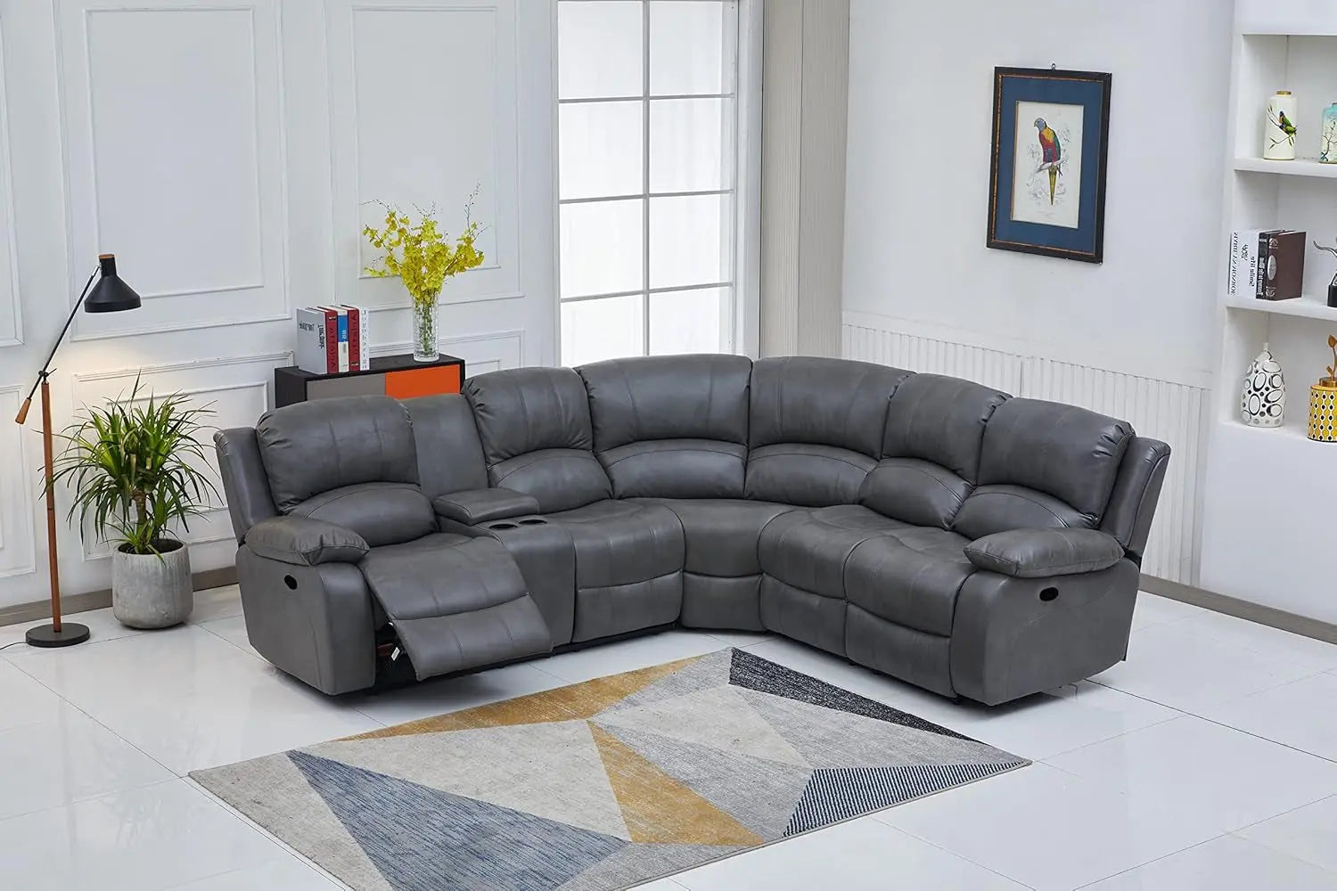 Bonded Leather Sectional Sofa Grey Power Reclining ShipItFurniture