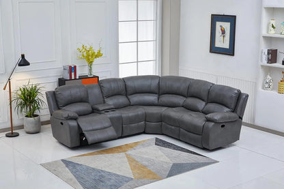 Bonded Leather Sectional Sofa Grey Power Reclining ShipItFurniture