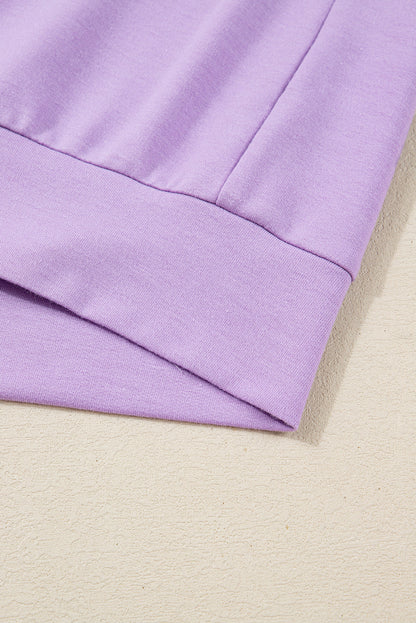 Purple Stripe Patchwork Buttoned Drop Shoulder Plus Size Pullover