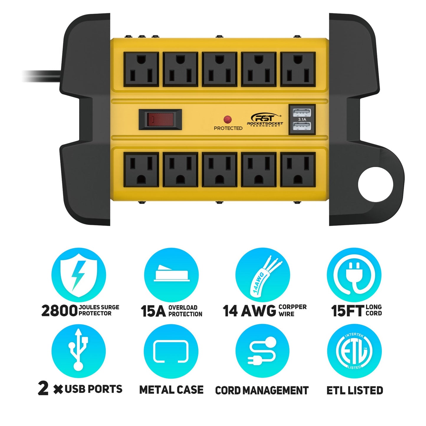 CRST 10 Outlets Dual USB Mountable Heavy Duty Metal Power Strip Surge Protector with Cord Wrapping Design, 15FT Power Cord - Get it from Bo
