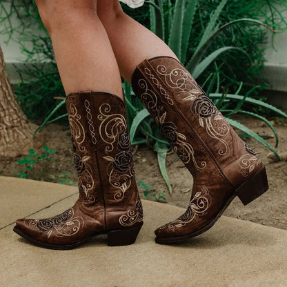 Tan Rose Inlayed Women's Cowgirl Boots (M50032) - Get it from Bo