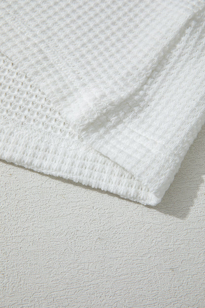 Pink Stripe Leopard Patchwork Waffle Knit Buttoned Plus Size Hoodie