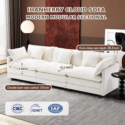 111.4 Inch 3 Seater Cloud Sofa Modular Sectional Couch Beige With Breathable Chenille Fabric - Get it from Bo