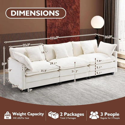 111.4 Inch 3 Seater Cloud Sofa Modular Sectional Couch Beige With Breathable Chenille Fabric - Get it from Bo