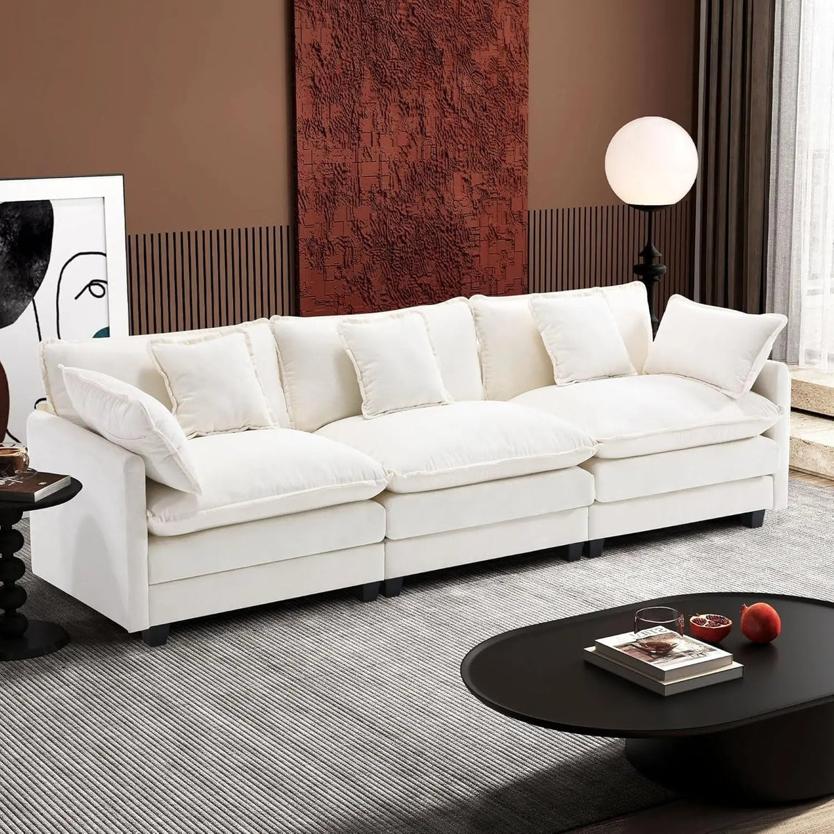 111.4 Inch 3 Seater Cloud Sofa Modular Sectional Couch Beige With Breathable Chenille Fabric - Get it from Bo