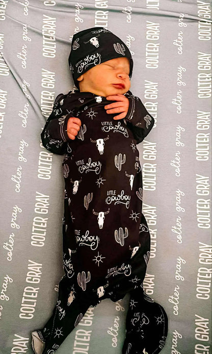 Howdy cowboy gown and headband set Leopardbaby Boutique