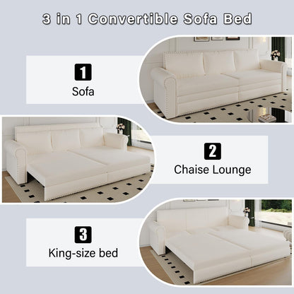 King Size Multifunctional Sleeper Sofa Beige Velvet ShipItFurniture