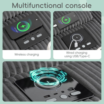 114 Inch Corduroy Sectional Couch With Bluetooth Speakers ShipItFurniture