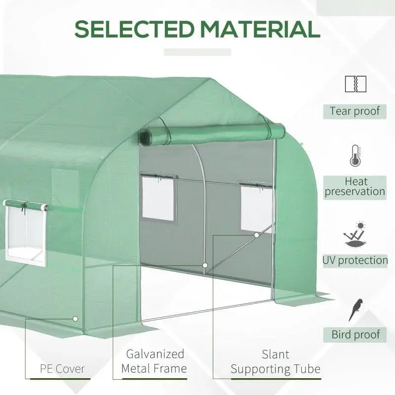 11.5 ft x 9.8 ft. Greenhouse with Green PE Cover and Heavy Duty Steel Frame - Get it from Bo