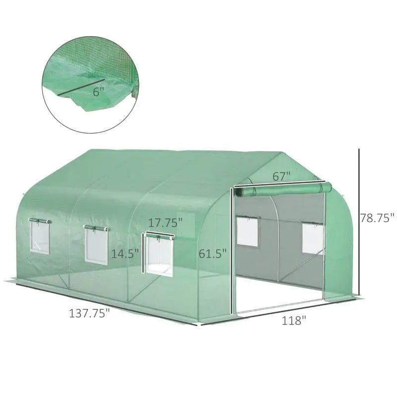 11.5 ft x 9.8 ft. Greenhouse with Green PE Cover and Heavy Duty Steel Frame - Get it from Bo