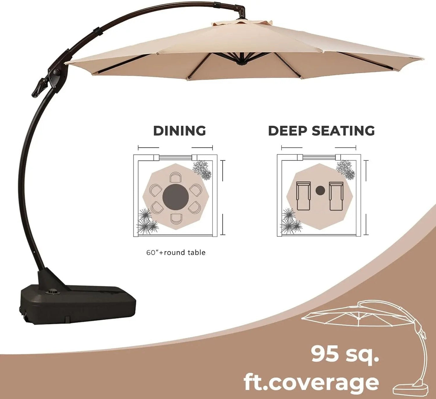 11FT Cantilever Umbrella with Base Outdoor Large round Aluminum Offset Umbrella for Patio Garden Backyard (Champagne, 11 FT) - Get it from Bo
