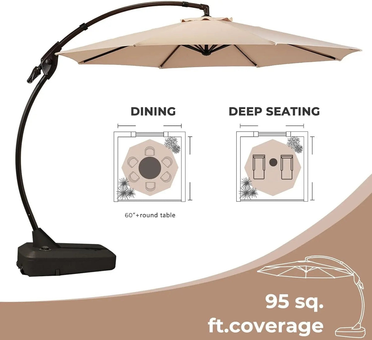 11FT Cantilever Umbrella with Base Outdoor Large round Aluminum Offset Umbrella for Patio Garden Backyard (Champagne, 11 FT) - Get it from Bo