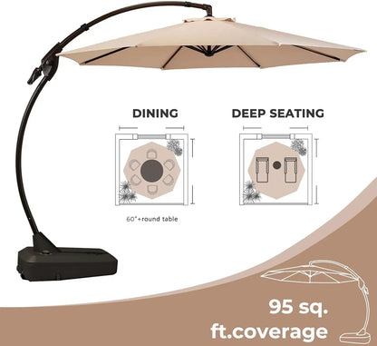 11FT Cantilever Umbrella with Base Outdoor Large round Aluminum Offset Umbrella for Patio Garden Backyard (Champagne, 11 FT) - Get it from Bo