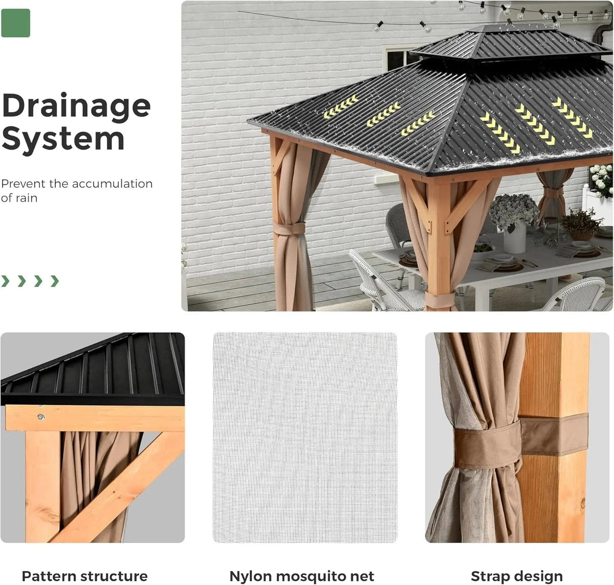 11X13 Wood Gazebo, Outdoor Hardtop Gazebo with Netting and Curtains, Double Galvanized Steel Roof, Deck Hard Top Gazebo for Backyard, Patio (Brown) - Get it from Bo